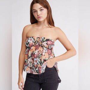 La Hearts Strapless Chiffon Babydoll Empire Waist Floral Tube Cutout Top Size S